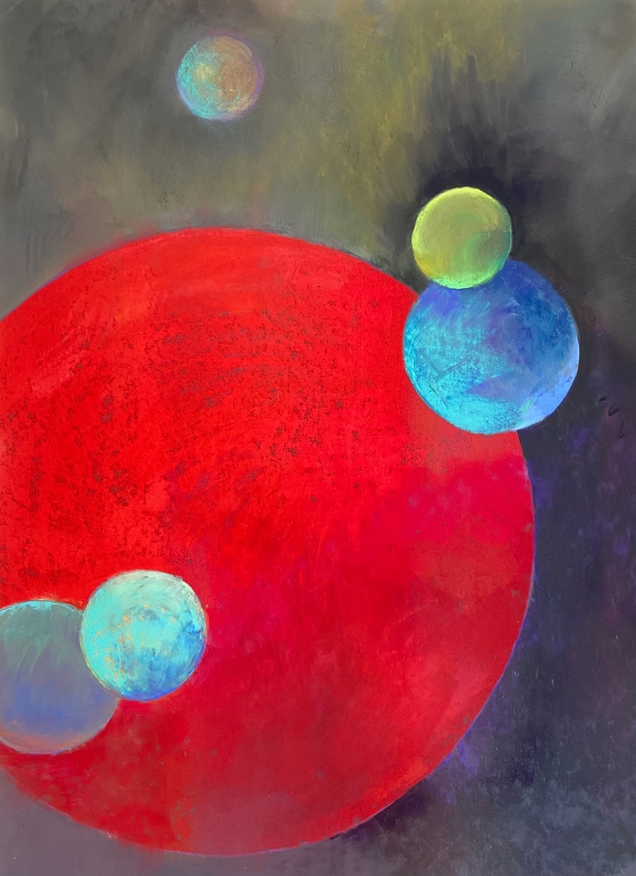 Red Planet Blue Moons by artist Enid Wood